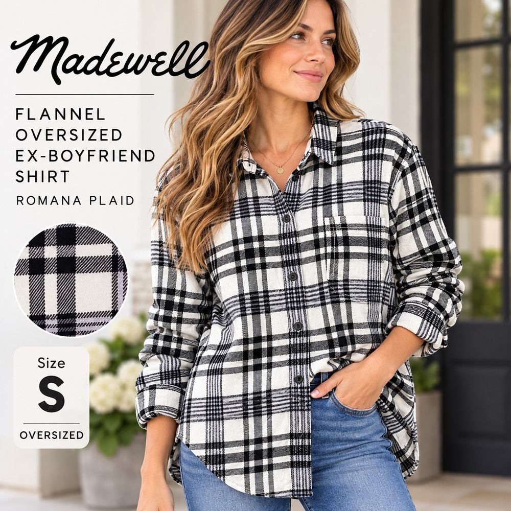 Madewell Ex-Boyfriend Flannel Shirt Womens Small Romana Plaid Oversized Cotton
